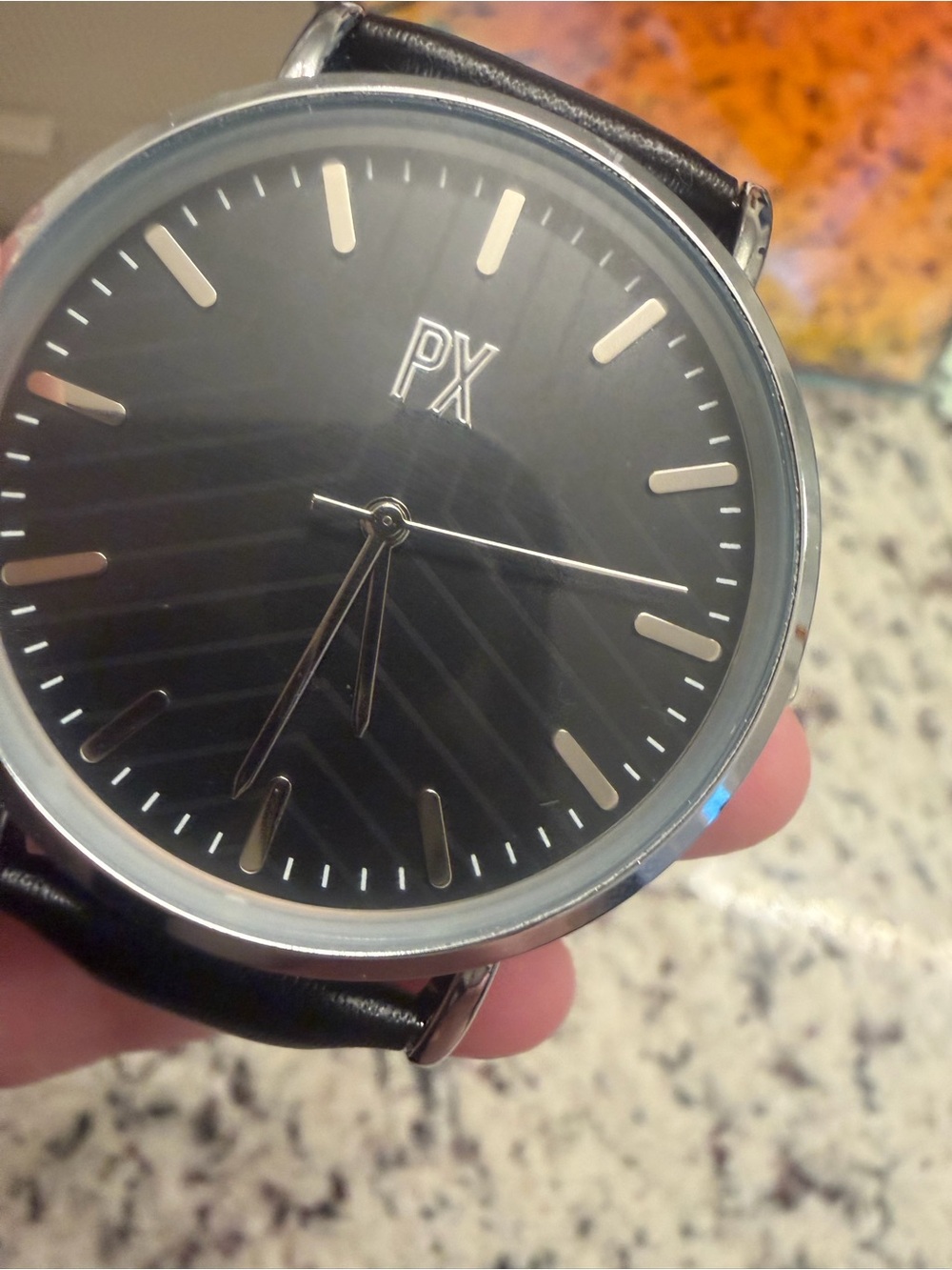 PX Black Dial Men's Watch with Black Leather Strap